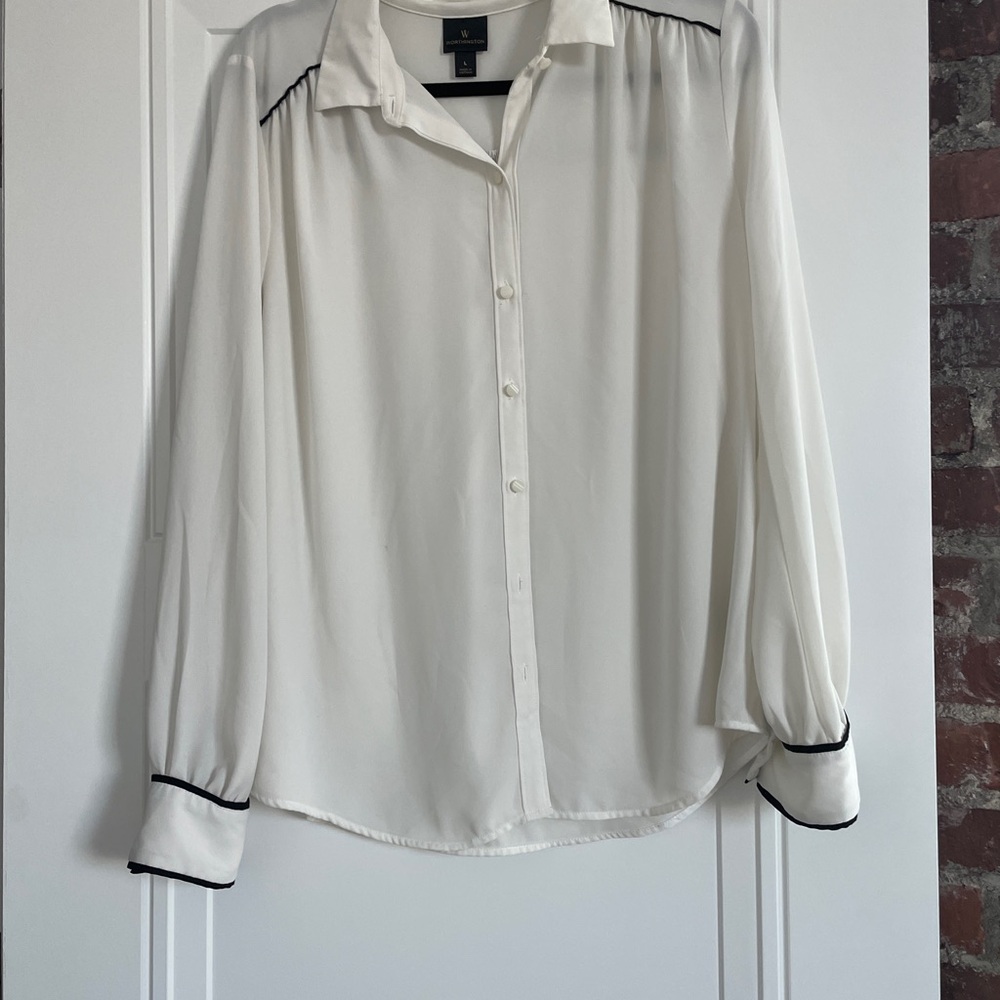 Worthington White Button Down Shirt with Black Accents